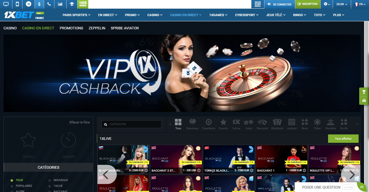 1xBet Live casino 1