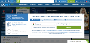 1xBet inscription options