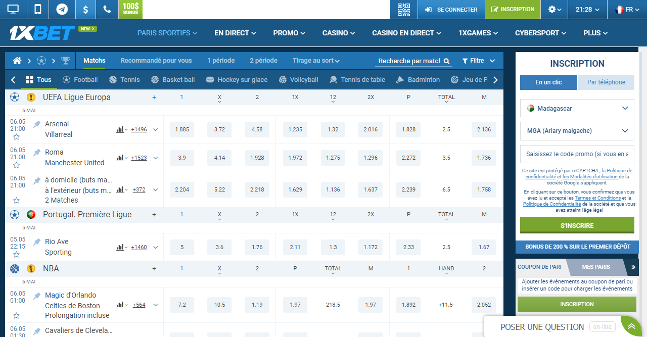 1xBet pari en ligne 1