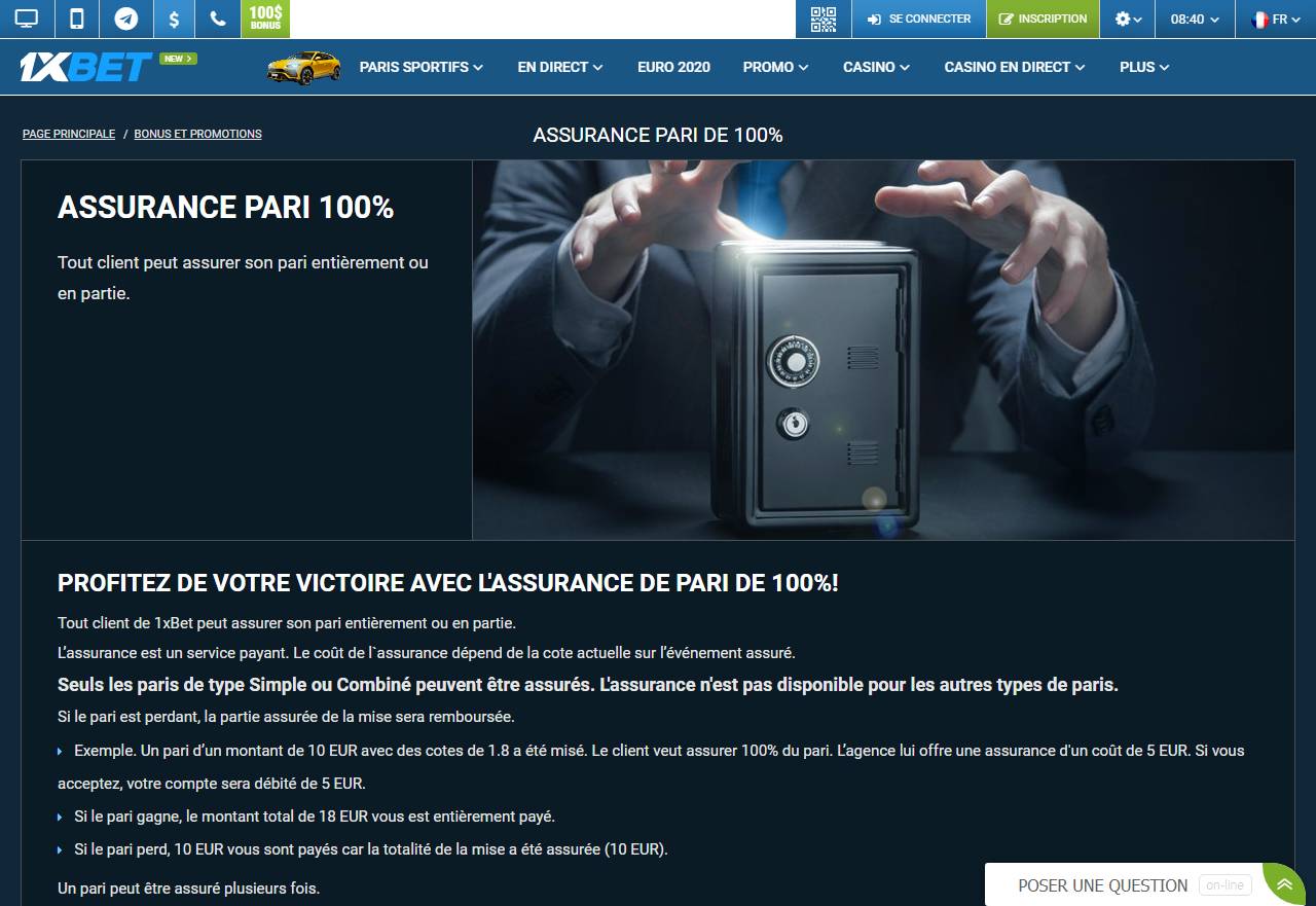1xBet - Assurance pari 100%