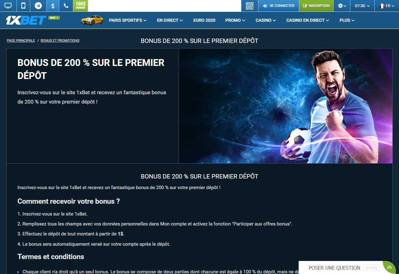 1xBet - Bonus de 200% sur le premier dépôt