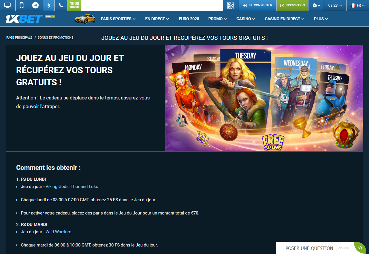 1xBet - Jouez au jeu du jour et récupérez vos tours gratuits