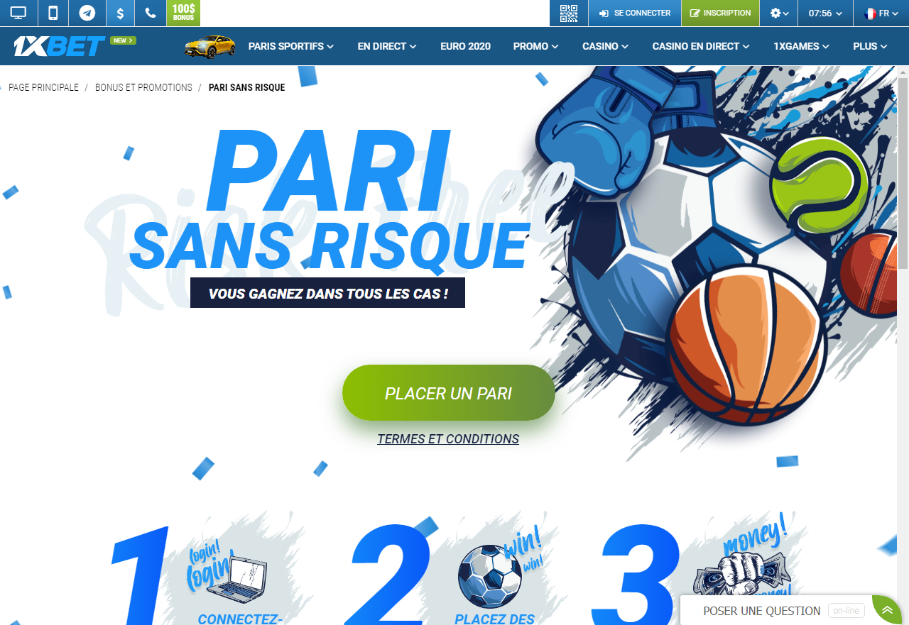 1xBet - Pari sans risque