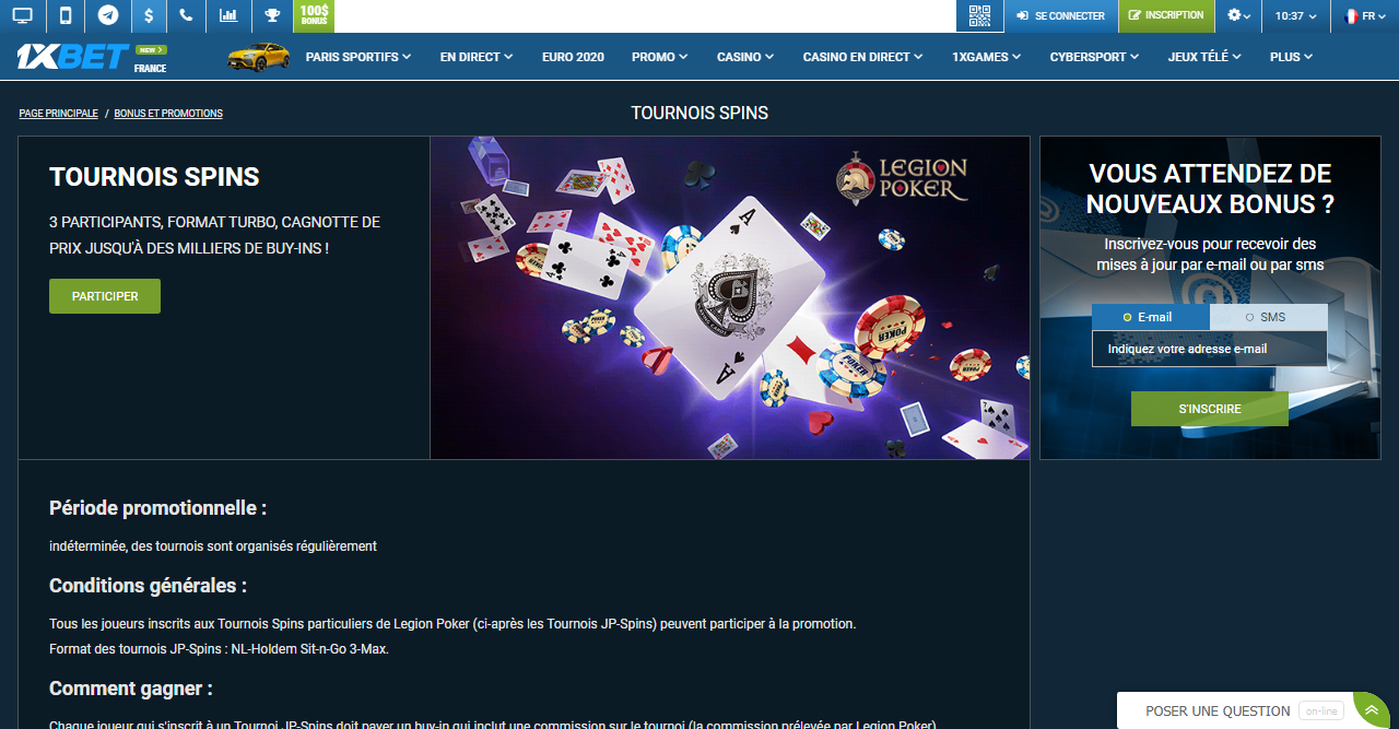 1xBet - Tournois spins